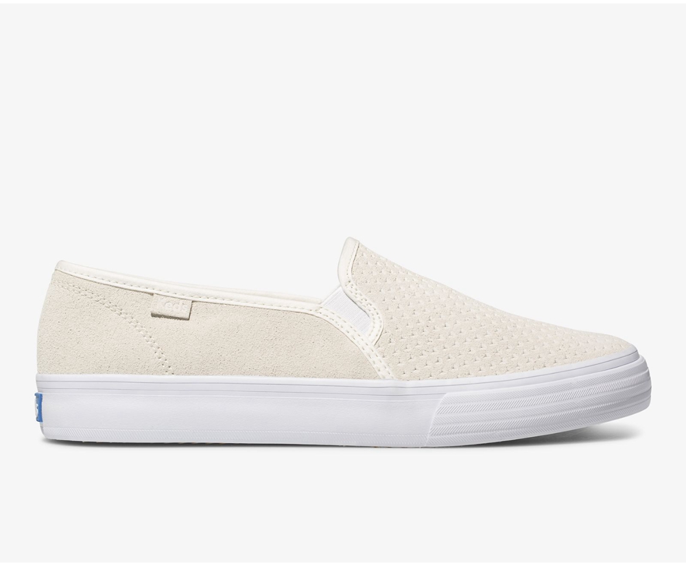 Slip On Γυναικεια - Keds Double Decker Suede - Λευκα - IDEUV2805